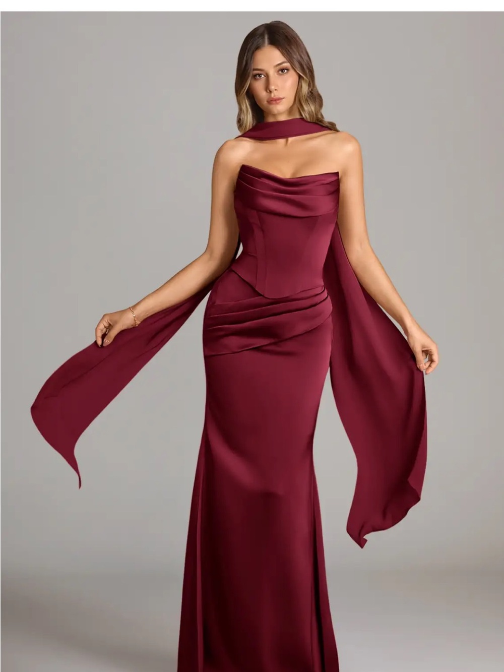 NWT Azazie Sorrel Burgundy Maxi Corset Gown